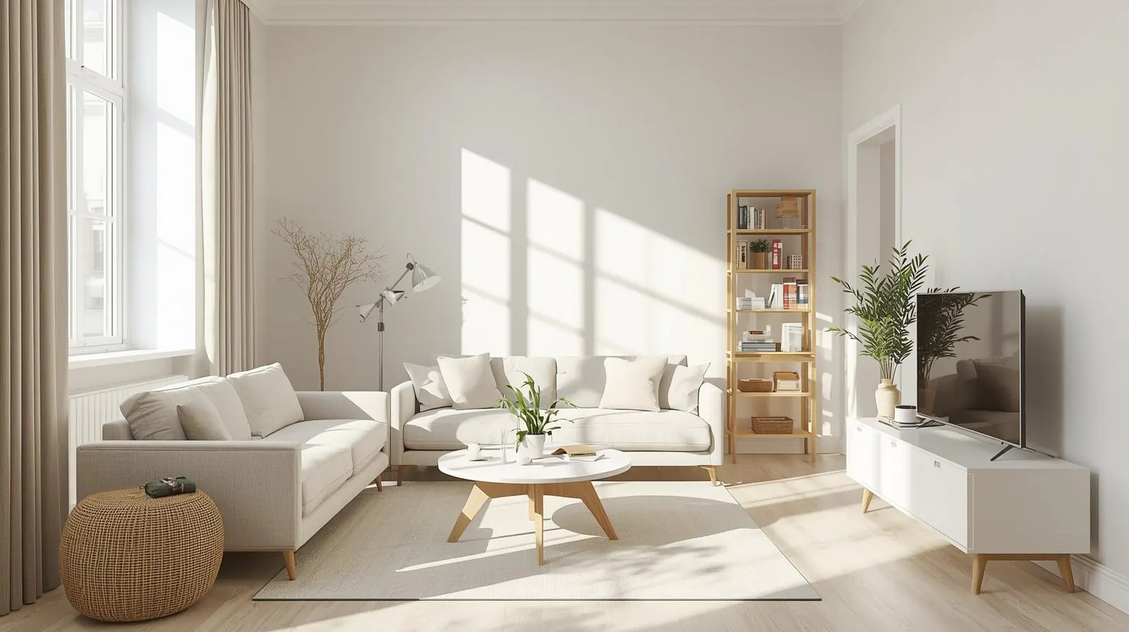 도시 전망이 보이는 밝은 실내 공간